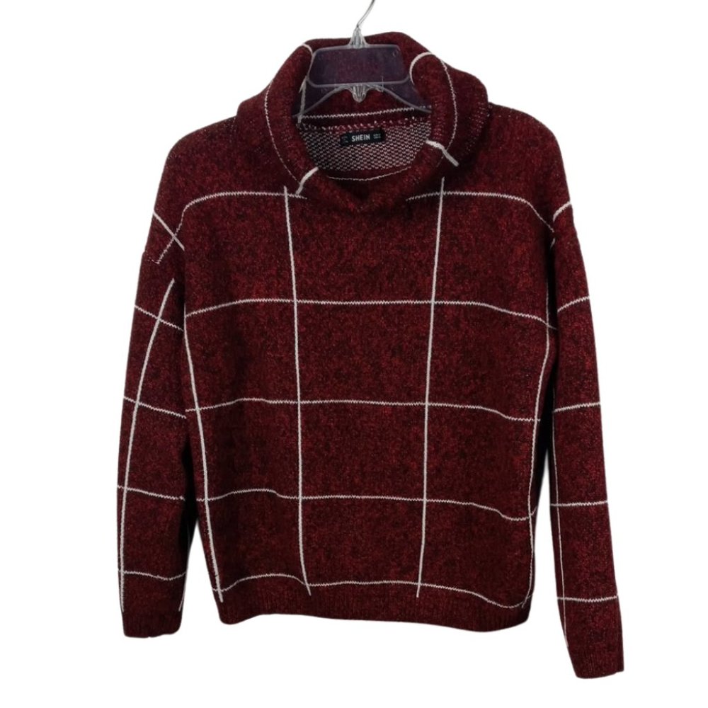 Shein Burgundy Gridlock Cowl Neck Sweater